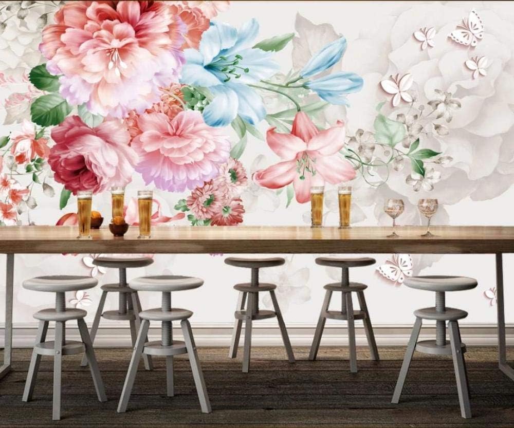 Bunte Blumen Schmetterlinge 3D Tapete Poster Restaurant Schlafzimmer Wohnzimmer Sofa TV Dekorative Wand-300cm×210cm