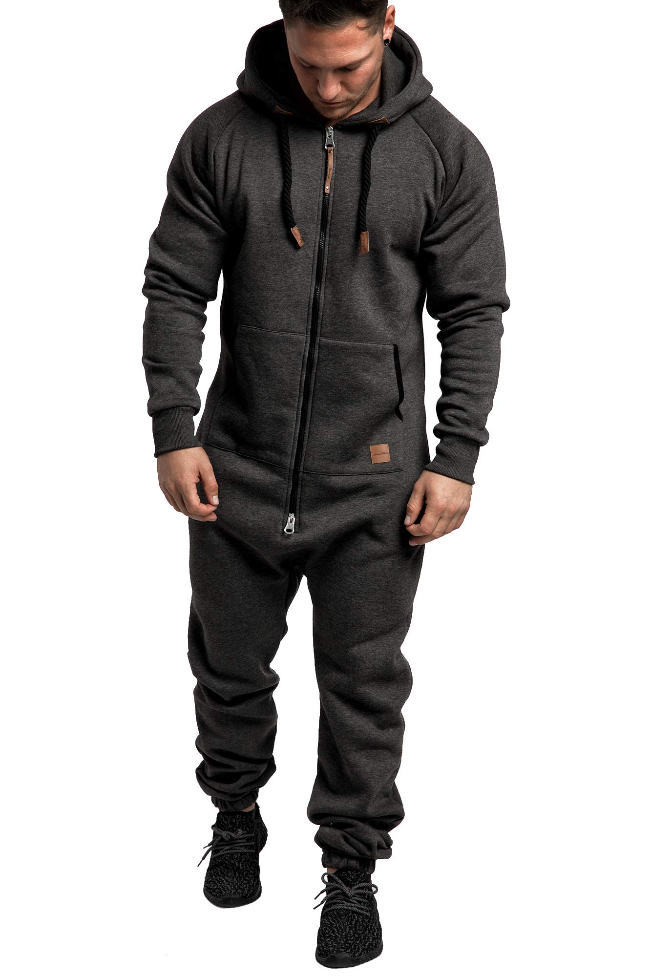 Amaci&Sons Herren Overall Jumpsuit Jogging Onesie Trainingsanzug 3007 Anthrazit/Schwarz XXL