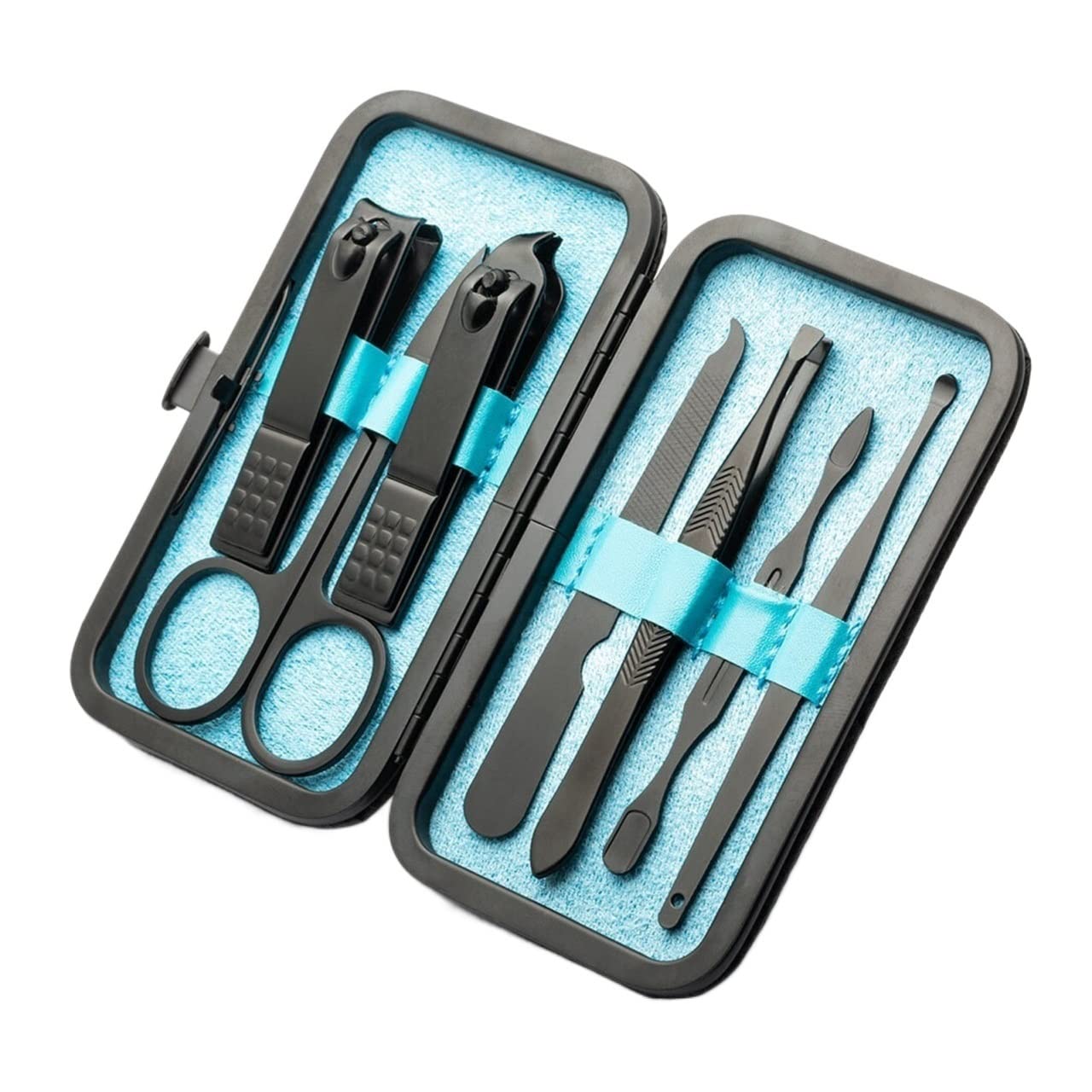 SCRUBY Nagelknipser, professionelles Pediküre-Scheren-Set, Nagelhaut, Adler, Haken, Pinzette, Maniküre, Nagelschneider, Werkzeug-Set (7-teilig, blau)