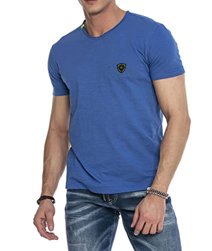 Cipo & Baxx Herren T-Shirt Basic Regular Fit Kurzarm Shirt V-Ausschnitt Sommershirt CT648 Blau M