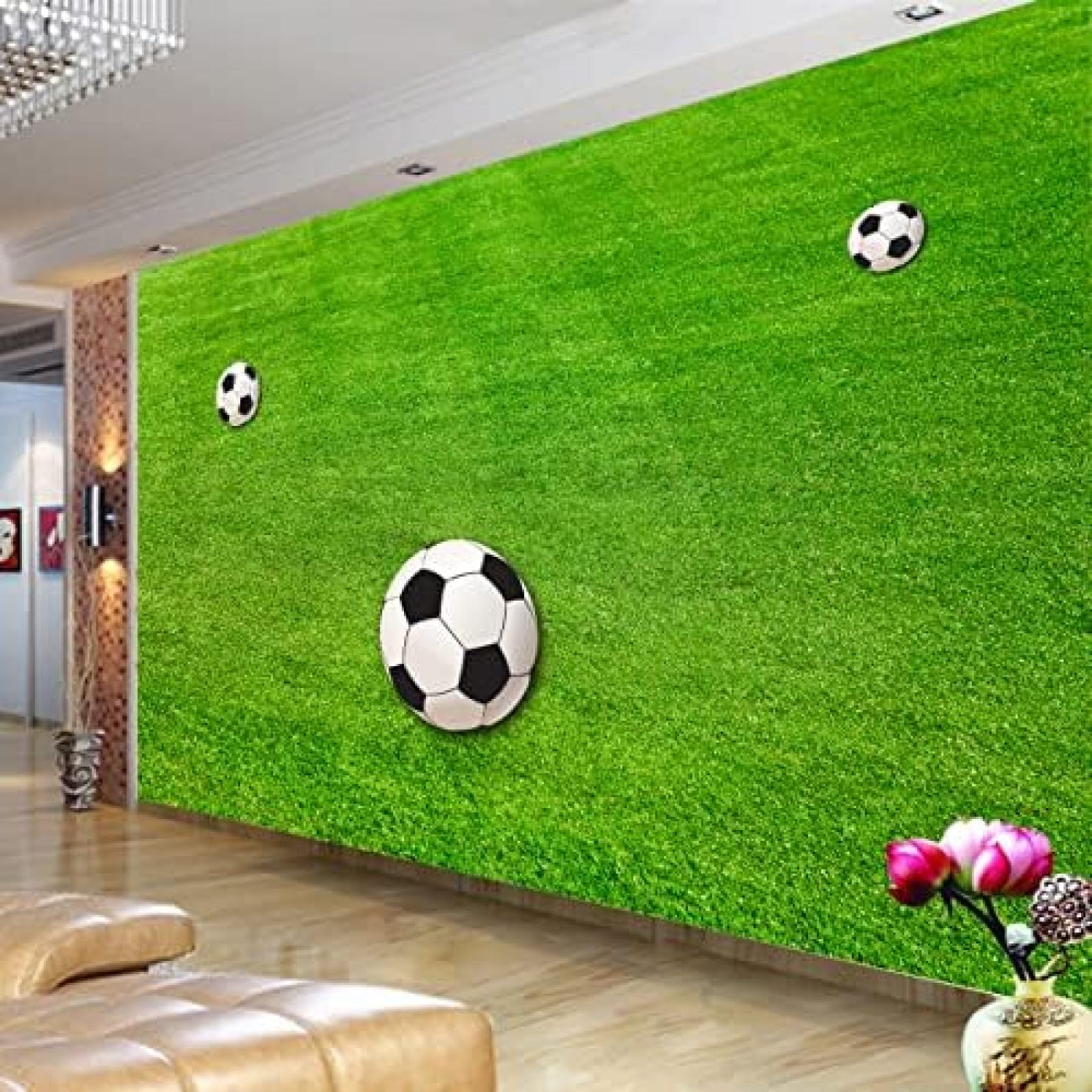 XLMING Grüner Rasen Fußball 3D Tapete Wohnzimmer Sofa Schlafzimmer Esszimmer Home Dekoration Wand-200cm×140cm