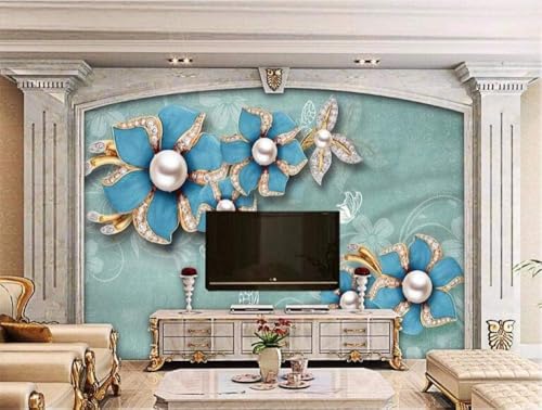 Blauschmuck Blumen 3D Tapete Poster Restaurant Schlafzimmer Wohnzimmer Sofa TV Dekorative Wand-150cm×105cm