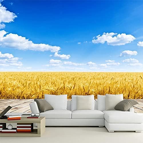 XLMING Goldene Weizenfelder Mit Blauem Himmel Und Weißen Wolken 3D Tapete Home Dekoration Wohnzimmer Sofa Schlafzimmer Tv Hintergrund Wand-250cm×170cm