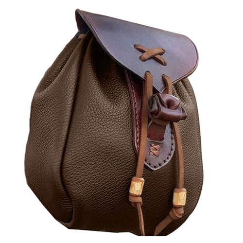 MDFCZXP Mittelalterliche Kordelzugtasche Gürteltasche Steampunk PU-Leder Gürteltasche Retro Hüfttasche Handytaschen für den täglichen Gebrauch,Grau,20cm