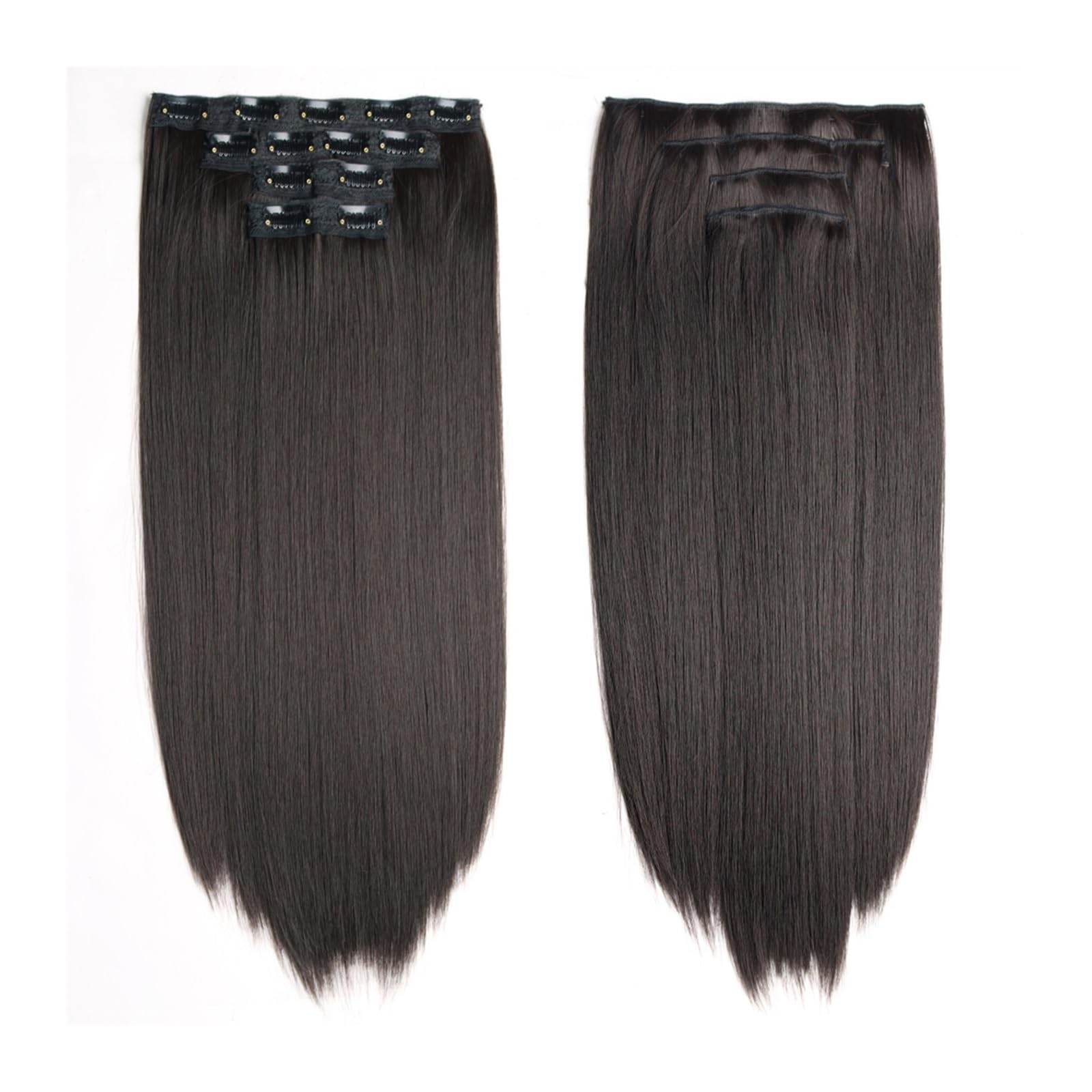 Clip-in-Haarverlängerungen Haarverlängerung, gerade, Clip-in-Haarverlängerung, gerade, 55,9 cm lang, synthetisch, natürlich, schwarz, braun, dick, for Anklipsen, Haarteil for Frauen, 4 Stück Clip-in-H