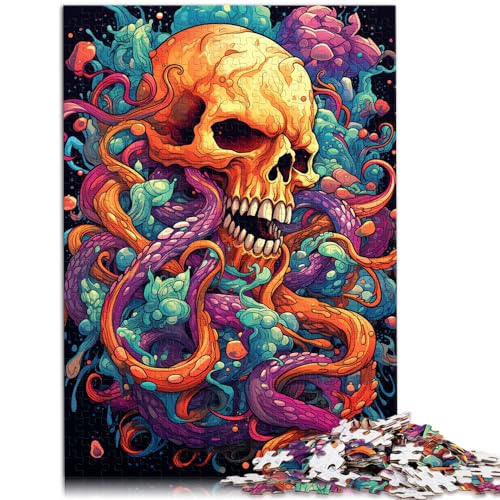 Puzzles, Gemälde eines bunten Totenkopf-Oktopus. Schwierige, anspruchsvolle Puzzles, 1000-teiliges Holzpuzzle mit passendem Poster und Wissensblatt, 1000 Teile (50 x 75 cm)