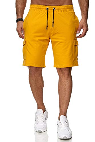 Reslad Kurze Hose Herren Cargo Bermuda Shorts Jogginghose Sport-Hose RS-5069 (M, Gelb)