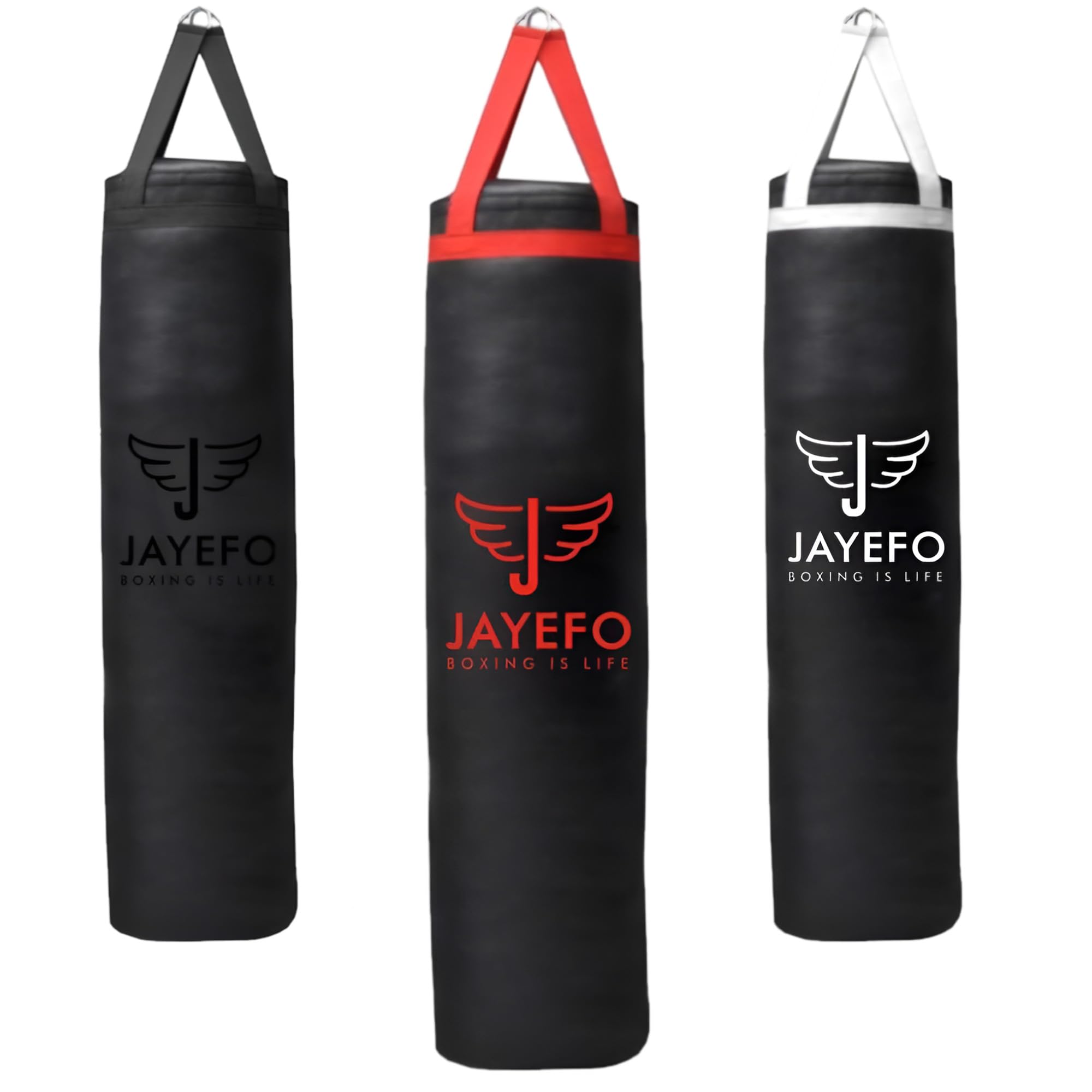 Jayefo Punch Bag Boxtraining – Hängender Boxsack für Boxen, Karate, Muay Thai, Kickboxen, MMA, Boxsack-Halterung für Training zu Hause, Schwerer Boxsack 70 bis 100 lbs | Ungefüllt 4 Fuß (Weiß)