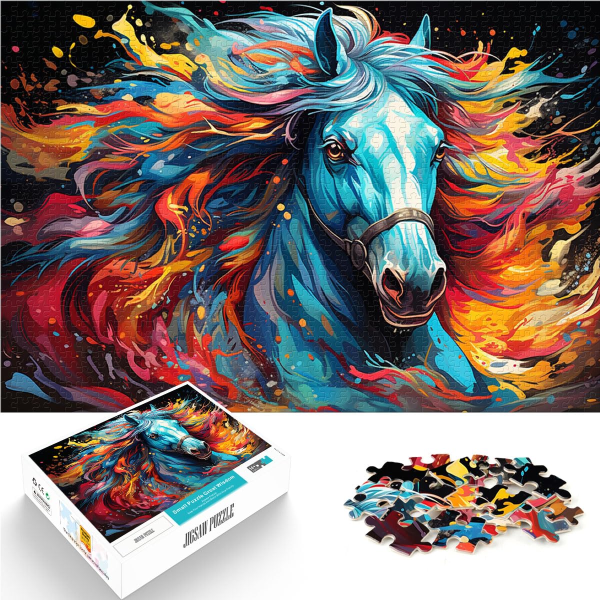 Puzzle, farbenfrohes Kunst-Pferde-Puzzle | Puzzle 1000 Teile für Erwachsene, Holzpuzzle mit vollständig ineinander greifenden und zufällig geformten Teilen, 1000 Teile (50 x 75 cm)