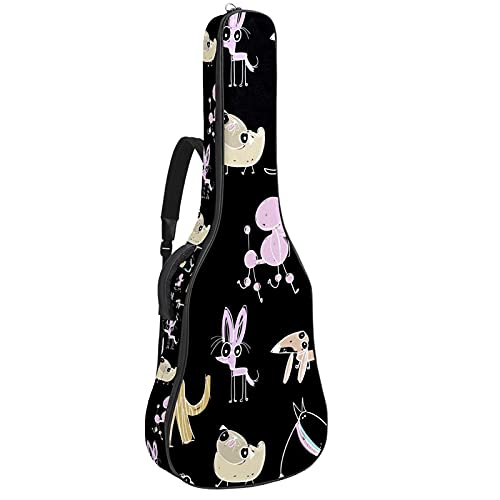 Wasserfeste Oxford Cloth Double Stitched Padded Straps Gig Bag Gitarrentragetasche für 40 41 42 Zoll Akustische klassische Volksgitarre ， Handgezeichnetes Hundemuster mit alberner weißer Linie