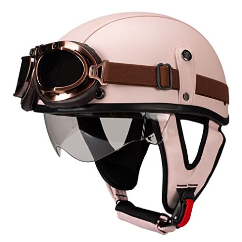 Retro Motorradhelm Leder Halbhelme Halbschalenhelm Jethelm ECE/DOT Zertifiziert Open Face Helm Rollerhelm Mopedhelm Cruiser Chopper Helm Anti-Collision Helmet Scooter-Helm