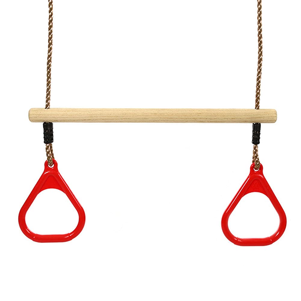 BFVAKBKYT Gymnastik Ringe,Suspension Trainer System, Kinder Holz Trapez Mit Kunststoff Multifunktions Gymnastic for Outdoor Fitness Kinder Arten Übung Fitness Ringe Haushalt