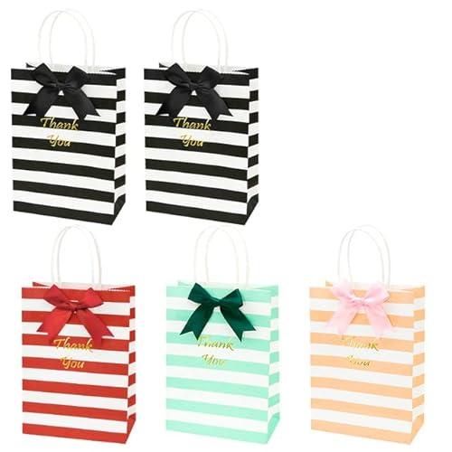 STÜCKE Papiertüten mit Griff Kraft Geschenktüte Verpackung Süßigkeiten Plätzchen Verpackung Hochzeitsfeier Goodie Bags Süßigkeiten Kleine Schleife-Mix B,15x21x8cm