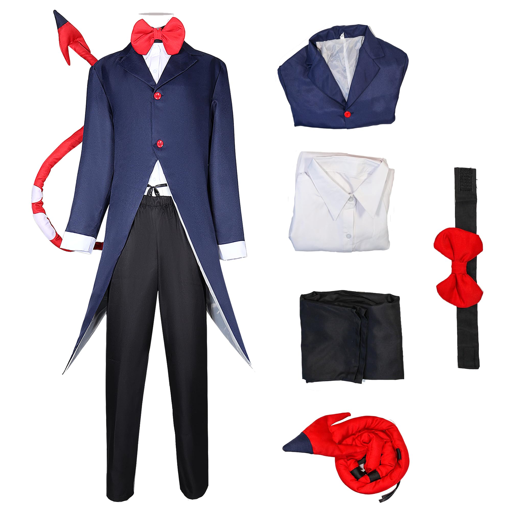 AYYOHON Blitzo Cosplay-Kostüm für Herren, Blitzo Boss, Uniform, Jacke, Anzug mit Schwanz, Dämonen-Outfits für Erwachsene, Halloween-Kostüm, Größe 3XL