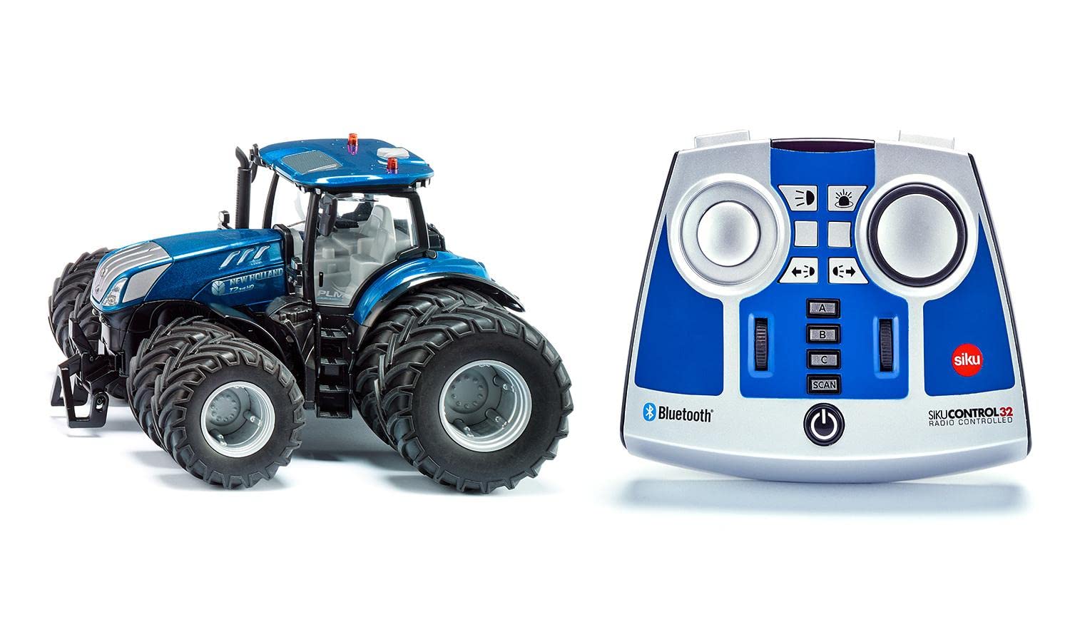 siku 6739, New Holland T7.315 Traktor, 1:32, Blau, Metall/Kunststoff, Ferngesteuert, Inkl. Bluetooth Fernsteuermodul, Mit abnehmbaren Doppelreifen, Steuerung via App möglich