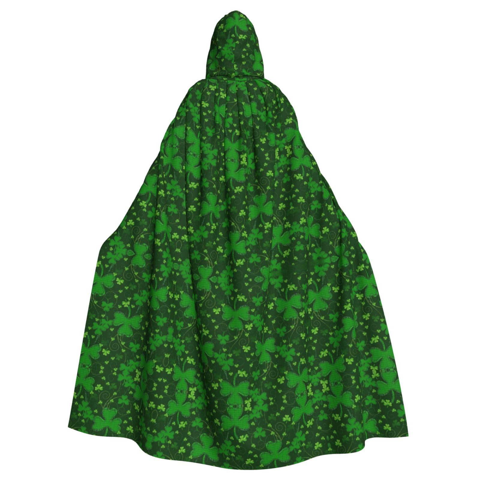 WURTON Hintergrund St. Patrick's Day Glitzer-Umhang mit Kapuze, Unisex, Cosplay-Kostüm, Umhang für Erwachsene, 185 cm