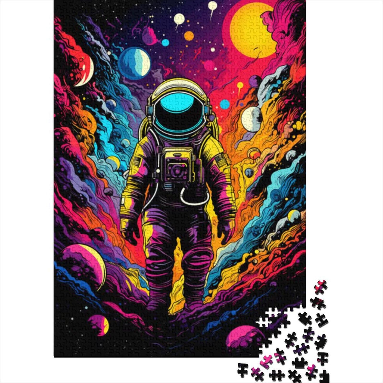 Psychedelischer Astronaut Holzpuzzle für Erwachsene Puzzlespielzeug Kunstpuzzle für Erwachsene 1000 Teile Nachhaltiges Puzzle für Erwachsene 75x50cm