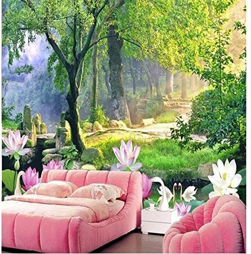 XLMING Lotus-Szenerie Küche Esszimmer Arbeitszimmer Wohnzimmer TV Hintergrund Wand 3D Tapete-350cm×256cm