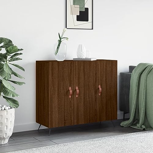 CCCINER Sideboard Braun Eichen-Optik 90x34x80 cm Holzwerkstoff,Modernes Sideboard aus Holzwerkstoff mit Metallbeinen und viel Stauraum