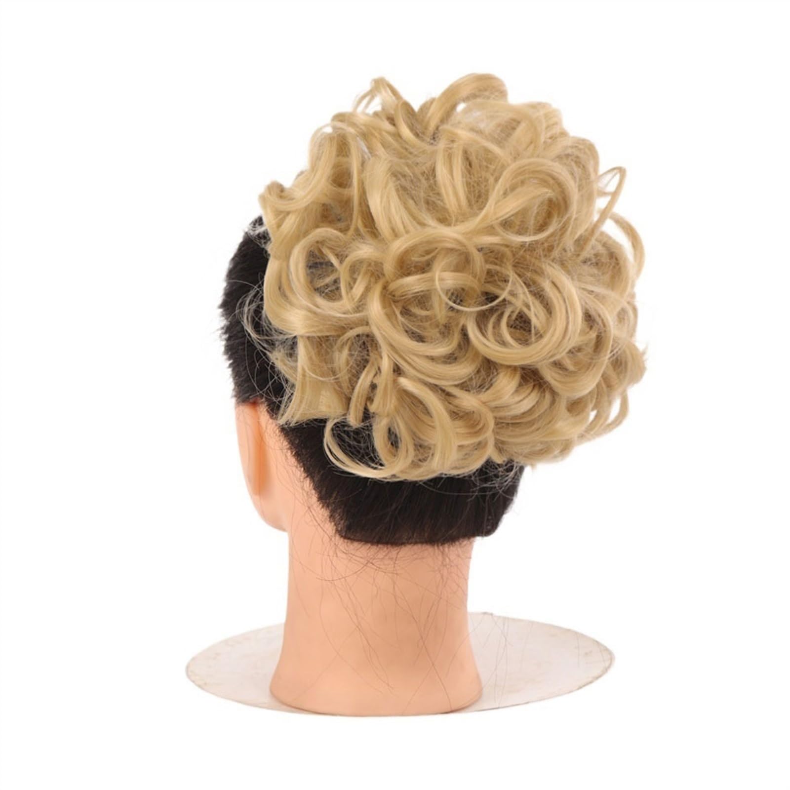 Haarteil Lockiger Chignon, unordentlicher Dutt, Hochsteckfrisur, Clip-in-Haarteil, Haarverlängerungen, Haarnadeln, elastisches Band, synthetischer Haarknoten, Schwarzblond Haarverlängerung(Q8-22H613)