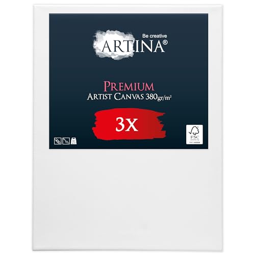 Keilrahmen Leinwand zum Bemalen 30x40 cm – Artina Premium 3er Set FSC® Leinwand Keilrahmen Leinwände für Acrylfarben Canvas 100% Baumwolle – bespannte Keilrahmen Set Leinwände zum malen Leinwand Weiß