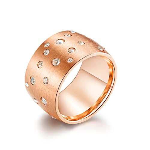 Ringe Für Frauen Und Männer - Gypsophila Sticky Unisex-Ring, 14 Mm Breiter Romantischer Sternenhimmel-Diamant-Ring-Schmuck Für Valentinstagsgeschenk,Roségold,8