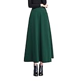 Damen Retro Elegante Lang Rock Winterrock Hohe Taille Wollrock A Linie Elastische Taille Warm Maxi Röcke Ausgestelltem Feste Farbe Faltenrock 3XL