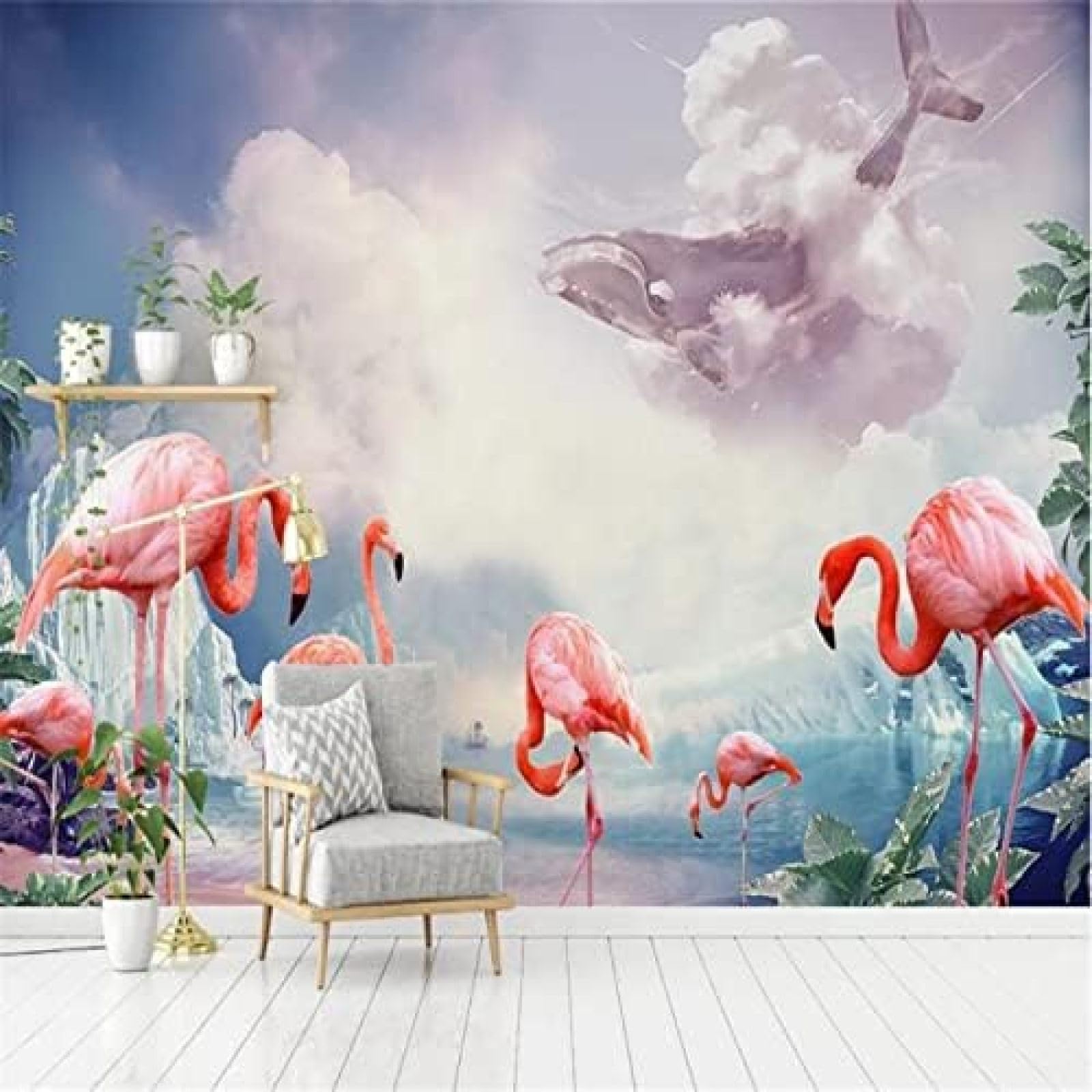 XLMING Minimalistische Landschaft Meer Flamingo 3D Tapete Wohnzimmer Sofa Schlafzimmer Esszimmer Home Dekoration Wand-250cm×170cm