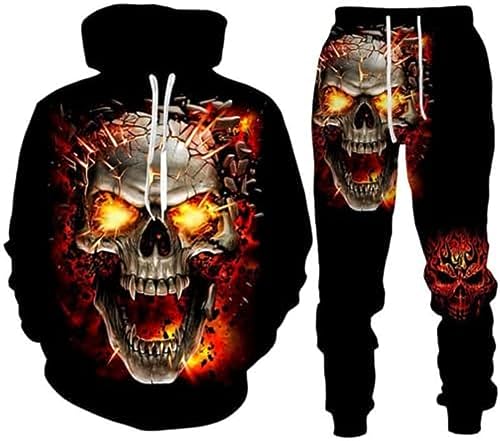 RIAAJ 3D Schädel Hoodie Männer Trainingsanzug Jogging Set Männer Sportanzug Männer Sweatshirt Hosen (A5,M)