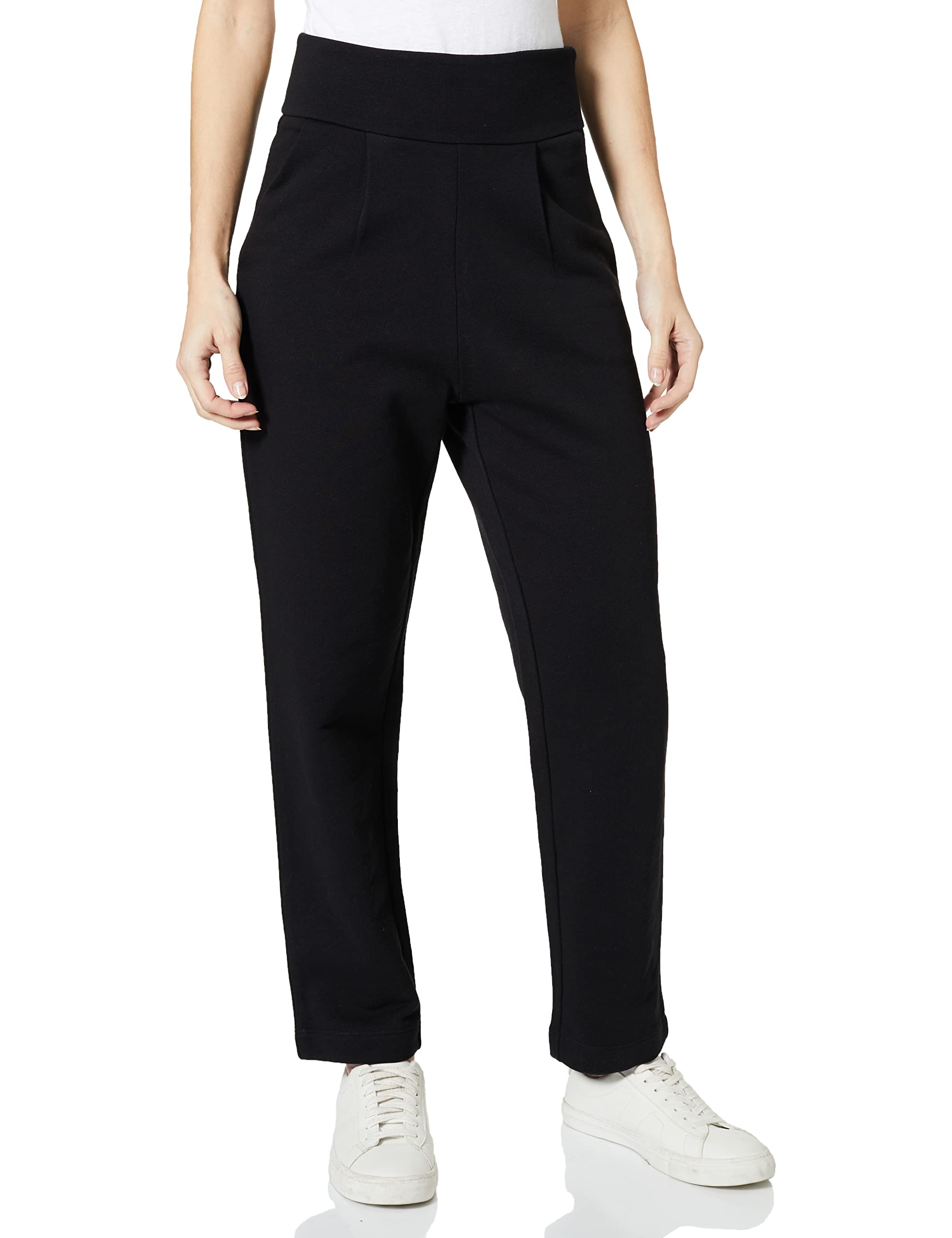 Love Moschino Womens Cotton Fleece Trousers with golden Love Patch on Back Waist Belt Casual Pants, Black, 40