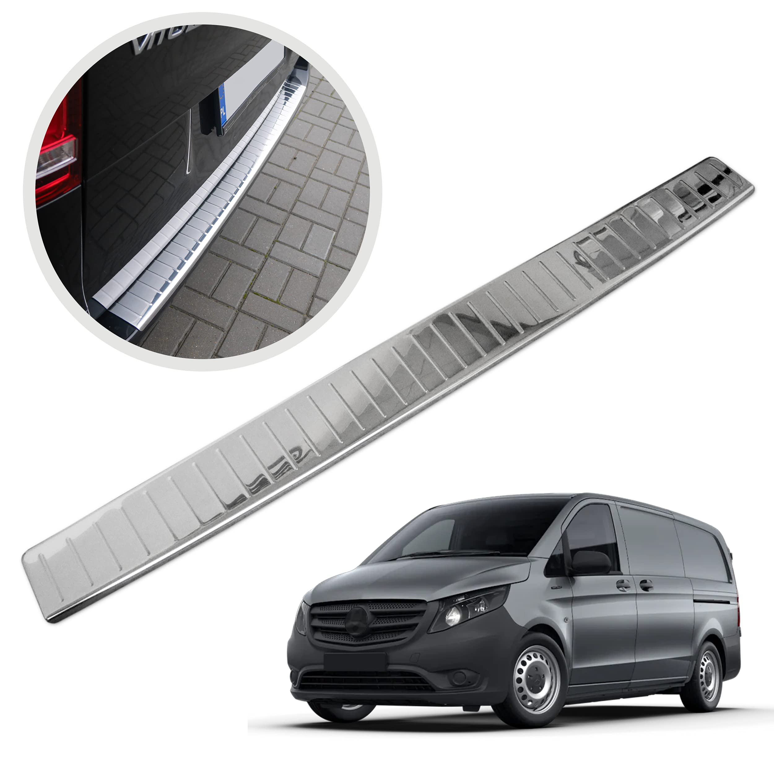 CHROMEMASTER | Ladekantenschutz Stoßstangenschutz | Kompatibel mit Mercedes Vito V-class W447 ab Bj. 2014; Edelstahl Poliert/Chrom; Unsere Lackschutzleiste Sichert den Heckstoßfänger vor Kratzern