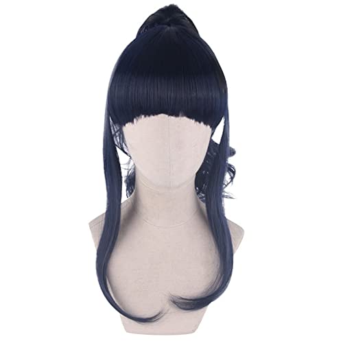 WCCNKK Anime Cosplay Wig Hyūga Hinata Wig, Black And Blue 40Cm Ladies Ponytail Wig, with Free Wig Cap, Heat Resistant Wig Synthetic Wig Used for Halloween Christmas Carnival Party,Blau