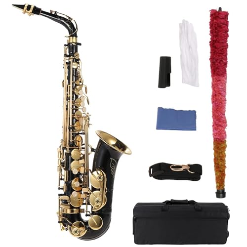 E Flat Eb Altsaxophon Messing Lackiert Sax Holzblasinstrument Mit Koffer Handschuhe Pinsel Saxophon Zubehör (Color : Bk)