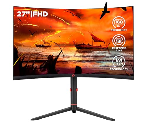 Konix Drakkar Gaming-Bildschirm Shadow 27" gebogen für PC, PS4, PS5, Switch und Xbox - Auflösung FHD 1.080 px - Frequenz 180 Hz - Reaktionszeit 1 ms - VA-Panel