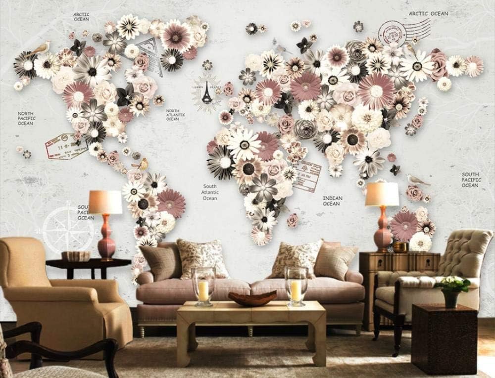 Blumen Weltkarte 3D Tapete Poster Restaurant Schlafzimmer Wohnzimmer Sofa TV Dekorative Wand-200cm×140cm