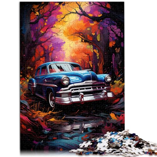 Puzzle-Geschenk, bunte Psychedelie verlassener Oldtimer, 1000-teiliges Puzzle, Holzpuzzle, schwieriges, hartes Puzzle für Frauen und Männer, 1000 Teile (50 x 75 cm)