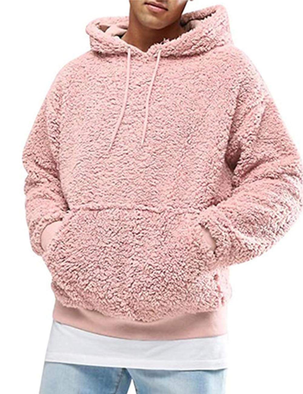 SOMTHRON Pullover Herren Hoodie Herren Kapuzenpullover Plüsch Hoodie Sweatshirt Teddy-Fleece Winter Pulli Warm Lose Pullover mit Taschen,PI-M