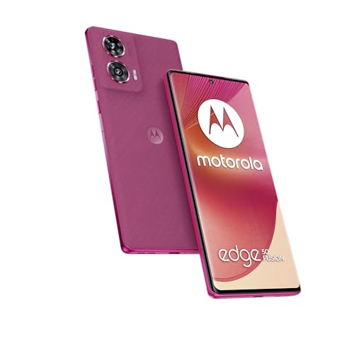 Motorola Motorola edge50 Fusion Smartphone (6,7"-FHD+-pOLED-Display, 50-MP, 8/256 GB, 5000 mAh, inkl. 68W-Ladegerät, Android 14) Pink Peacock, inkl. Schutzcover + Handyhalterung [Exklusiv bei Amazon]