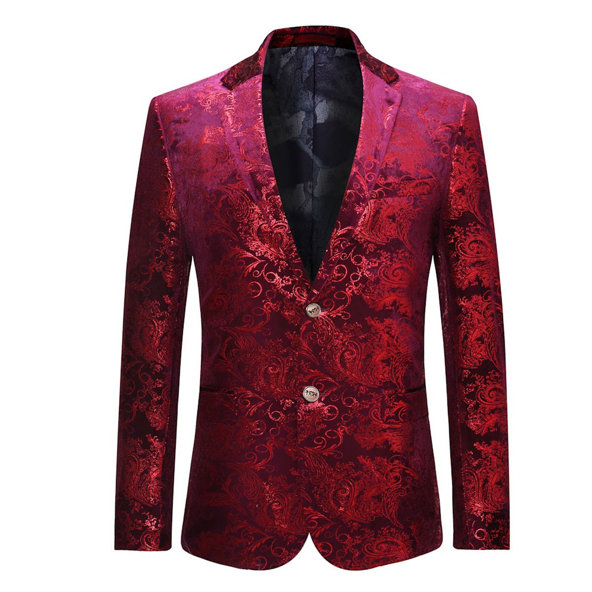 Allthemen Herren Pailletten Sakko Gold Glitzer Blazer Slim Fit Hochzeit Smoking Burgunderfarben L