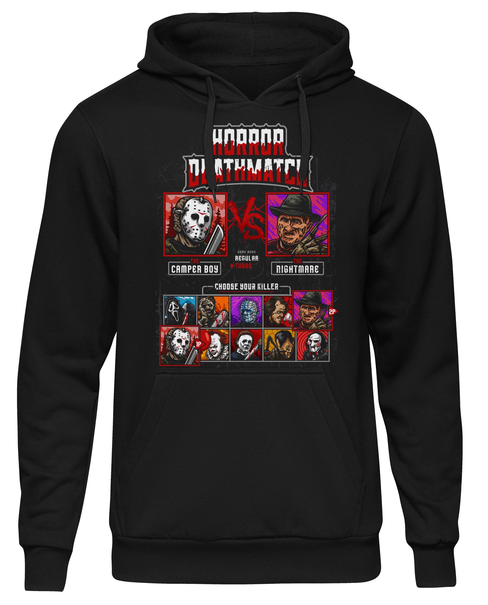 UGLYSHIRT Horror Deathmatch Herren Kapuzenpullover | Halloween Hoodie Jason Nightmare Myers Freddy Clown Pulover | Schwarz (XL)