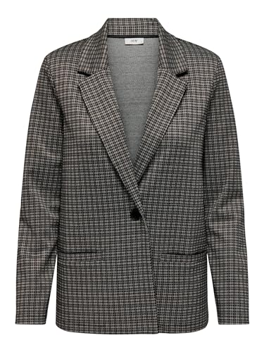 JdY Damen Karierter Langarm Blazer Eleganter Cardigan Business Jacke Mantel mit 2 Taschen JDYGEGGO, Farben:Braun, Größe:S