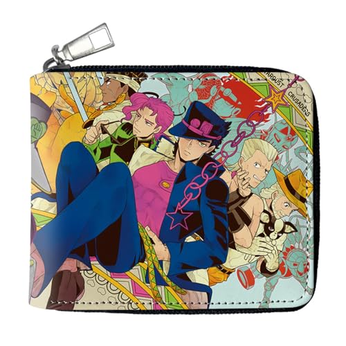 RYNDEX Jo-Jo's Bizar-re Adventu-re Portefeuille D'anime, Dessin Animé Portefeuille en Cuir Artificiel, Mädchen Geldtasche mit Münzfach und Geldscheinfach(Color:Multicolor 10)