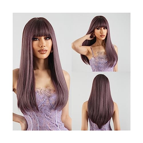 Perücken Lange gerade synthetische Perücken mit Pony, hellrosa, lila, Naturhaar-Perücke, Cosplay-Lolita-Perücke, hitzebeständiges Haar for Frauen Damenperücke(Color:LC2096-4)