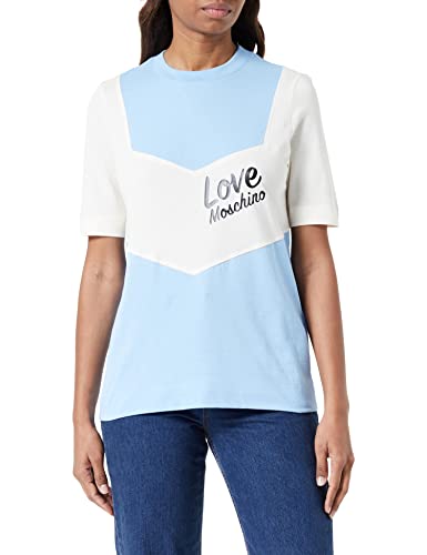 Love Moschino Women's Regular fit Short-Sleeved with Contrast Color Inserts T-Shirt, Sky BEIGE, 48