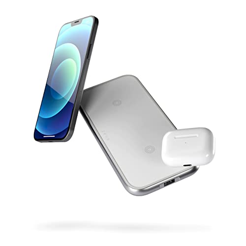 ZENS Qi zertifizierter Dual Aluminium Wireless Charger Weiß (Fast Wireless Charging mit bis zu 10 Watt, USB-A Anschluss, 30W USB-C Netzteil inklusive, Kompatibel mit Allen Qi-fähigen Geräten)