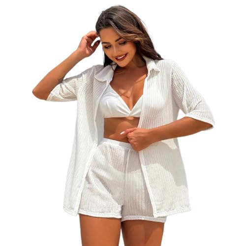 ohodhmnu 4-teiliges Damen-Badeanzug-Set, Badeanzug, Kimono, Strand-Shorts, gepolsterter Badeanzug