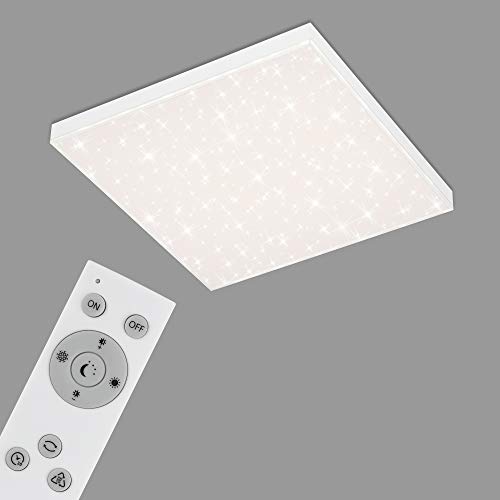 Briloner Leuchten - LED Panel, Deckenleuchte dimmbar, Deckenlampe mit Lichtkante, Sternendekor, inkl. Fernbedienung, Farbtemperatursteuerung, 24 Watt, 2.400 Lumen, Weiß, 450x450x69mm (LxBxH)