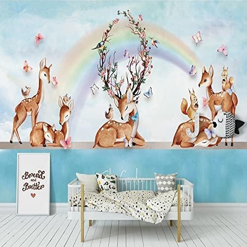 XLMING Cartoon Wald Regenbogen Elch Tier Kinderzimmer 3D Tapete Home Dekoration Wohnzimmer Sofa Schlafzimmer Tv Hintergrund Wand-150cm×105cm