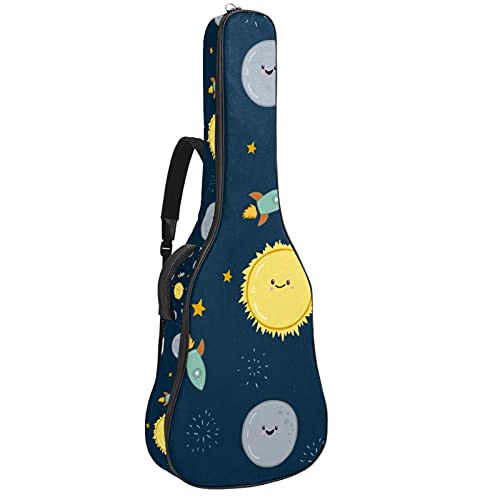 Gitarrentasche Schutz- und Transporttasche für akustische und klassische Gitarren wasserfest und gepolstert Space Sun Rocket Stars Muster 108.9x42.9x11.9 cm