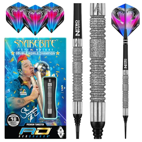 RED DRAGON Peter Wright Snakebite Euro 11 Element: 16g Fassgewicht, 18g Gesamtgewicht Softip Tungsten Darts mit Flights und Schäfte